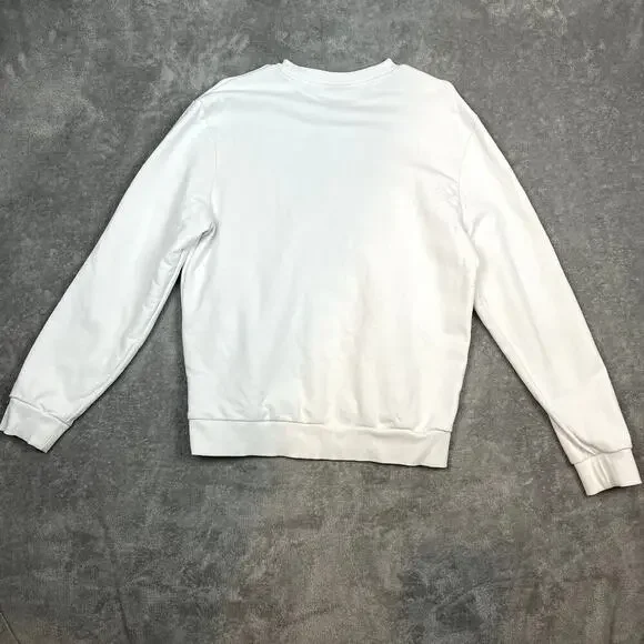 Hugo Boss Cotton Terry Sweatshirt Men L White Streetwear Reverse Spellout